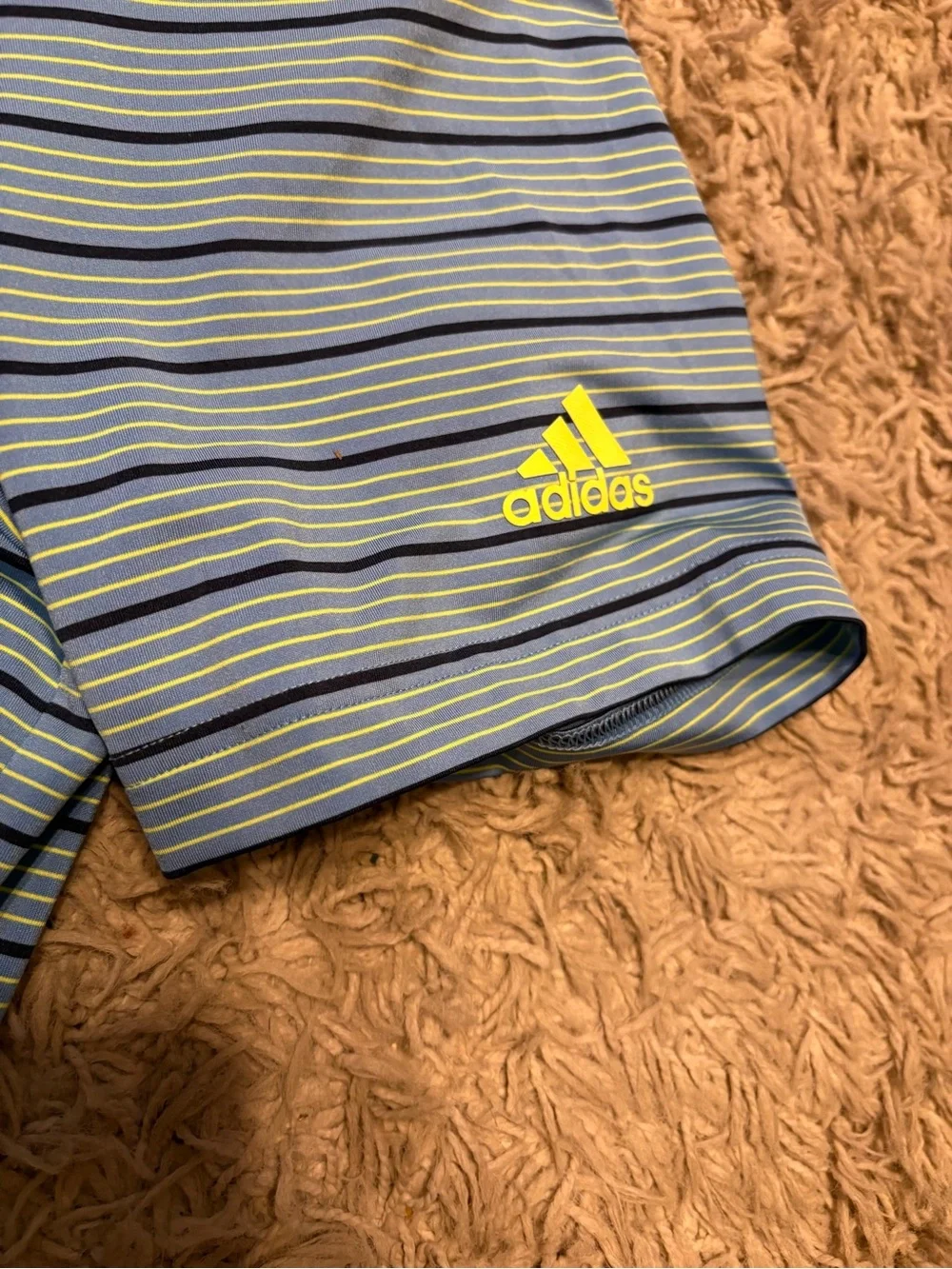 adidas Seaview Golf Club Men’s Light Blue & Navy Striped Polo with Neon Logo